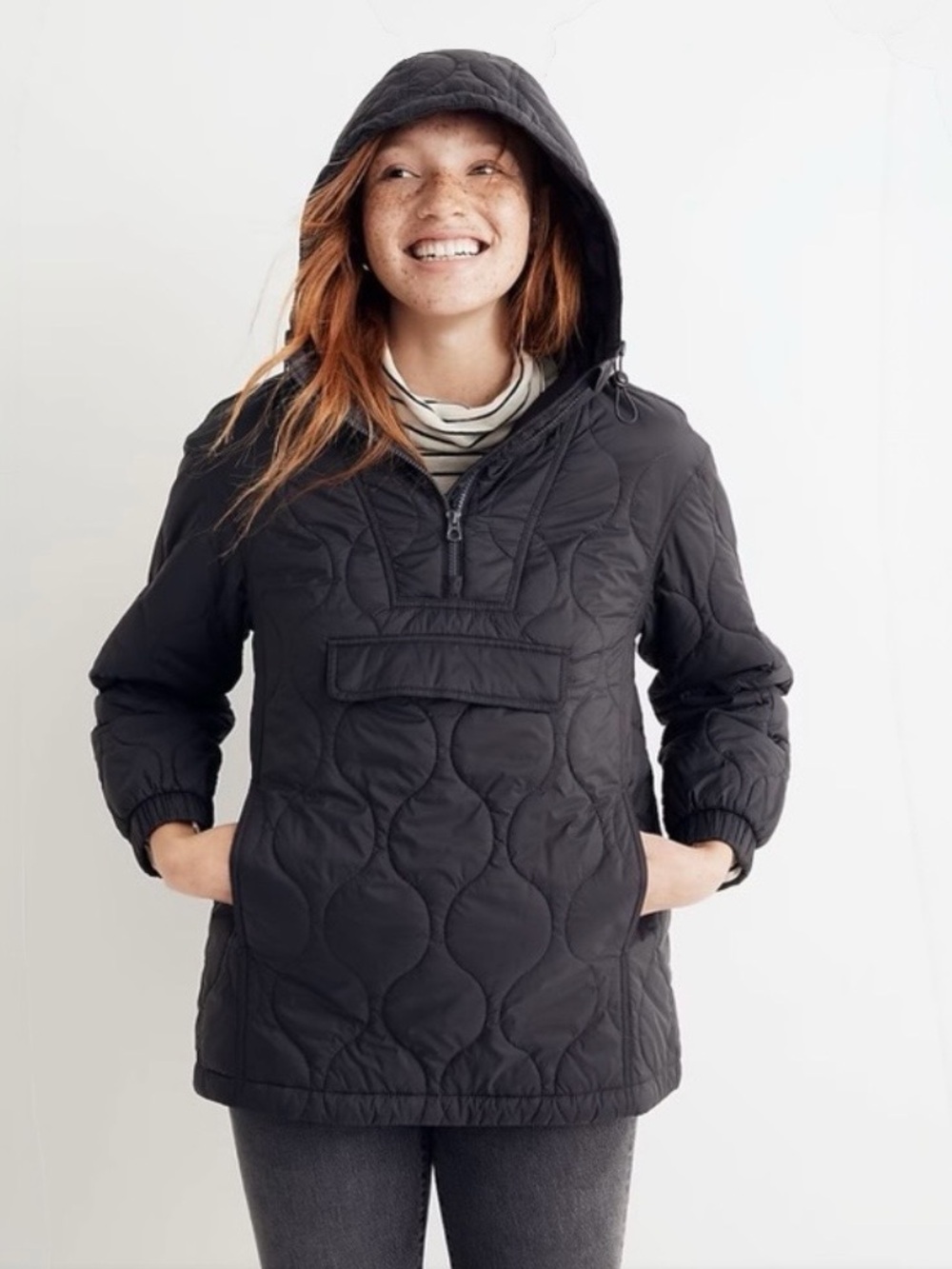 Madewell Quilted Packable Pullover Jacket Black Size XS